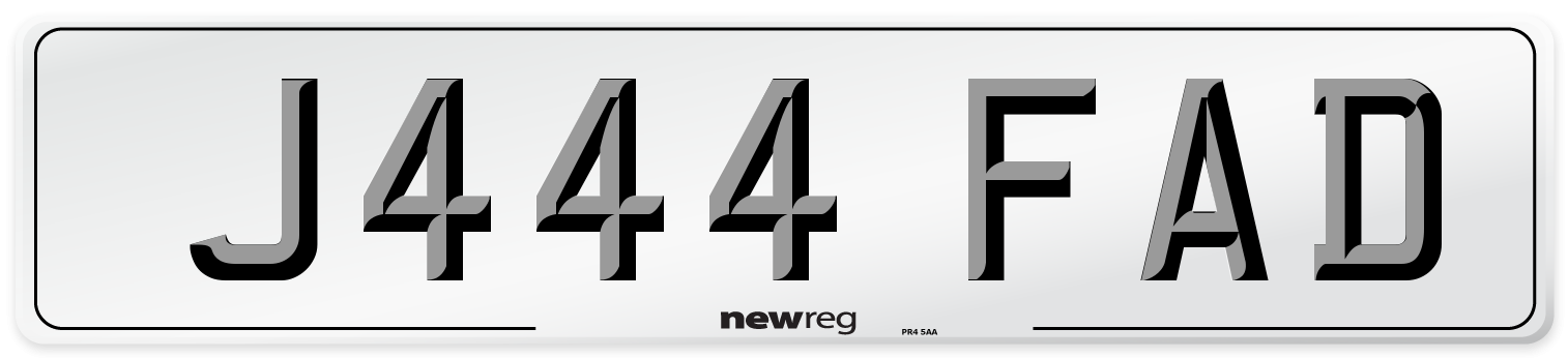J444 FAD Number Plate from New Reg